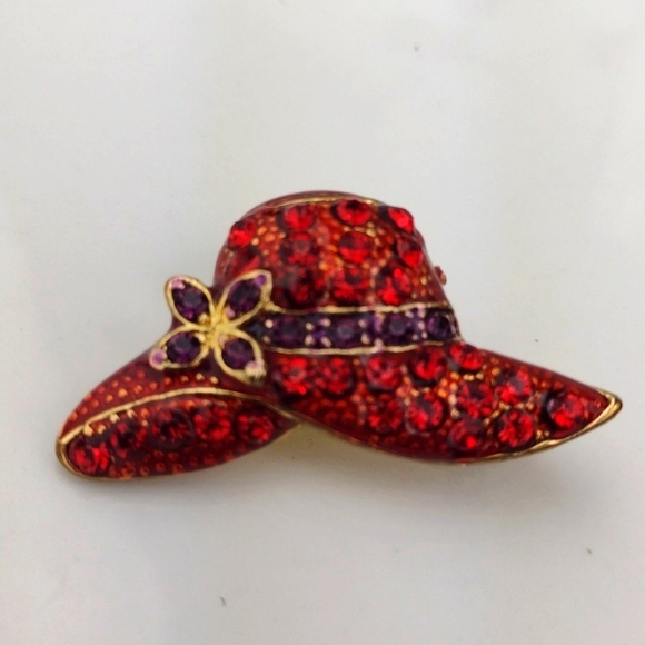 ❤️Bundle Only❤️ Red Hat Society Ruby Red & Purple Rhinestone Hat Brooch - Picture 4 of 5